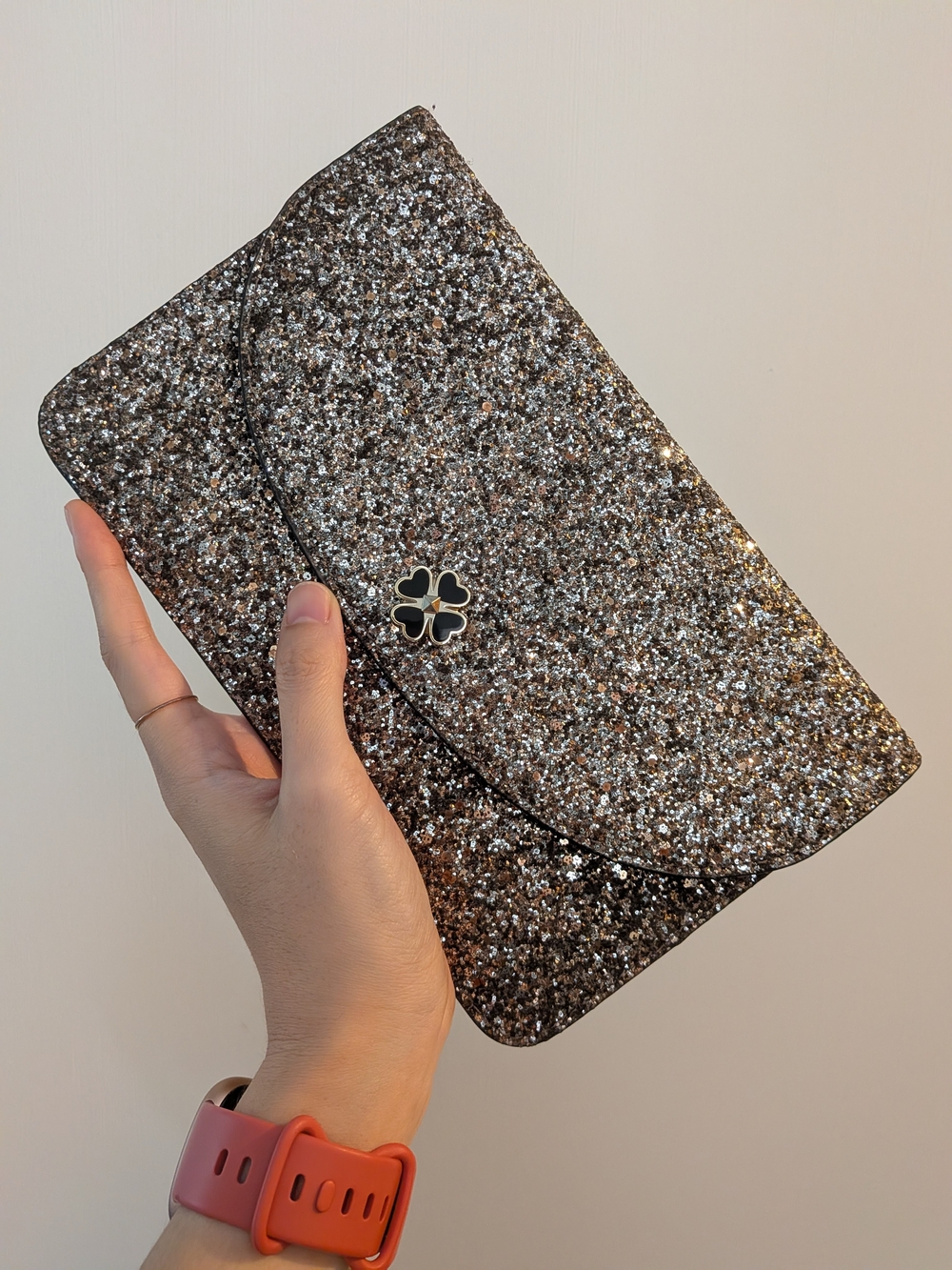 NWT Kate Spade Large Flap Pouch Rose Gold Glitter